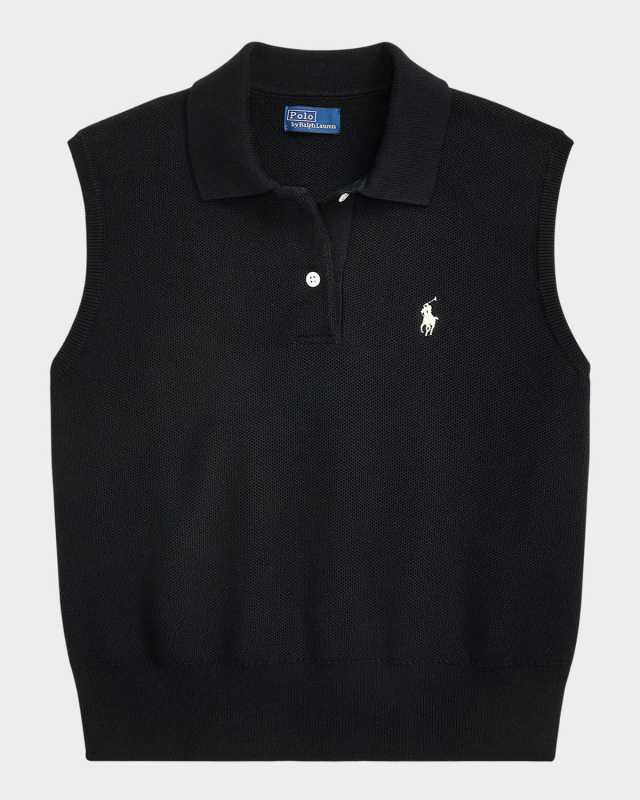 Cotton Cropped Sleeveless Polo Sweat